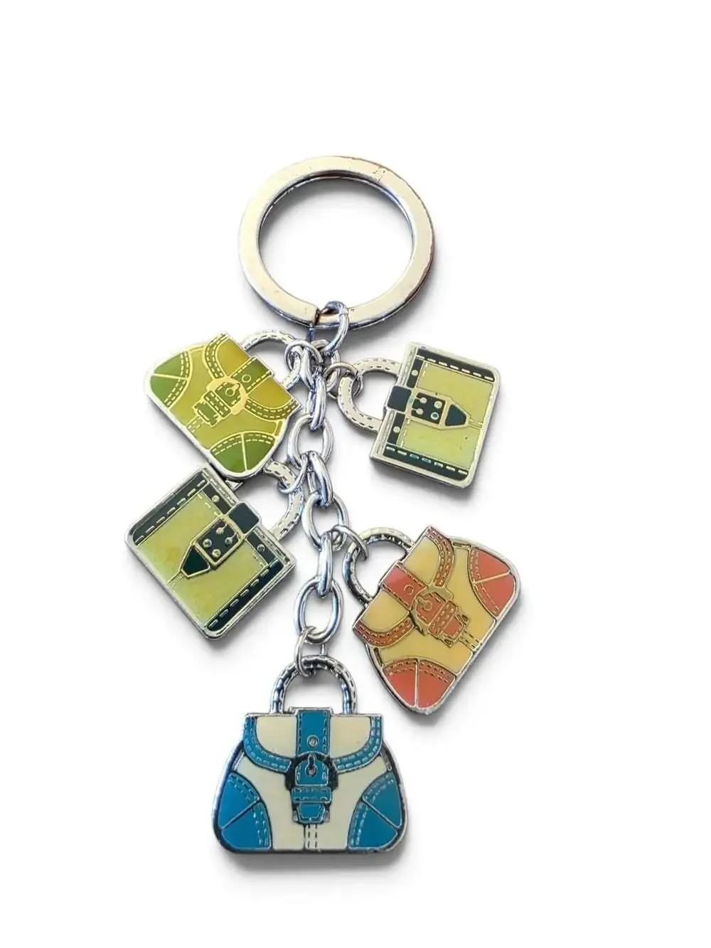 Coach Vintage Handbag Charm Key Ring Multicolor Enamel Miniature Purse Keychain
